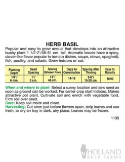 Menu Beginner Vegetable Garden Collection -Holland Bulb Farms 75505 sweet basil back